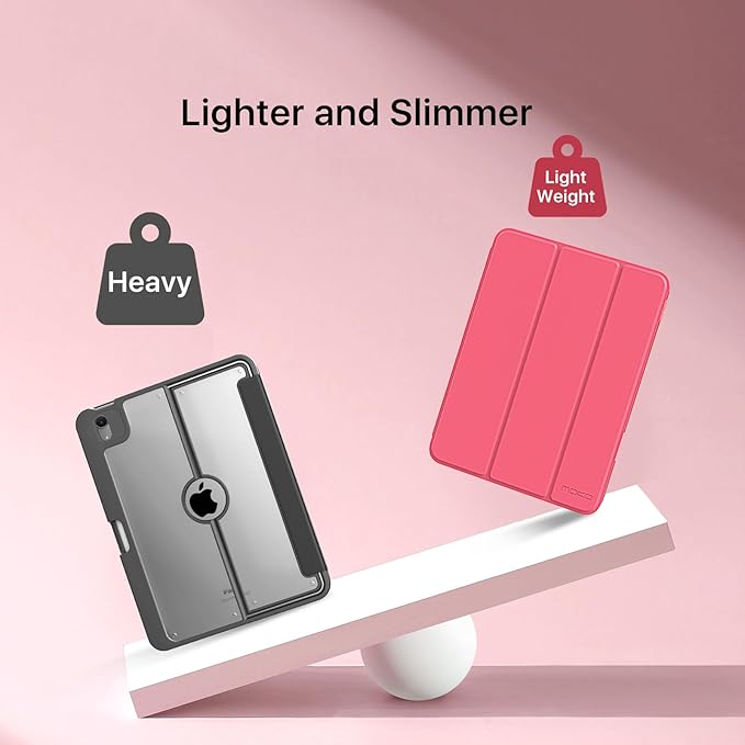 MoKo for iPad (A16) 11th Generation Case 11 Inch 2025, iPad 10th Gen Case 10.9 Inch 2022 with Pencil Holder, Slim Light Trifold Protective Cover with Hard PC Translucent Back Shell, Watermelon Pink