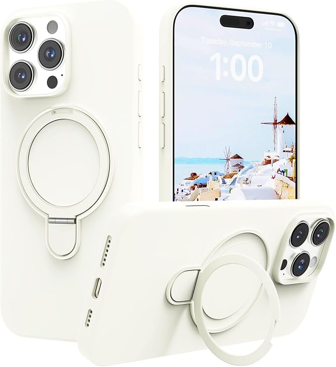 Magnetic Stand for iPhone16 Pro Max Case with Kickstand 【Lab-Certified Protection】【Not Yellowing】【Anti-Fingerprint】 Durable, Enhanced Grip, Slim，White，iPhone 16 Pro Max 6.9"