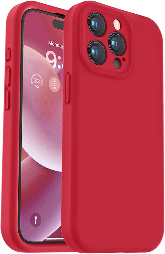 Vooii Compatible with iPhone 15 Pro Case, Upgrade Defender Liquid Silicone, [Enhanced Camera Protection] [Soft Anti-Scratch Microfiber Lining] Shockproof Phone Case for iPhone 15 Pro 6.1 inch - Red