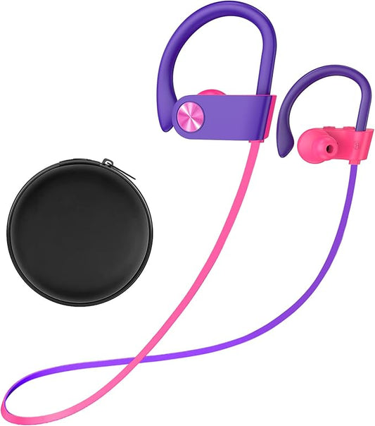 Stiive Bluetooth Headphones, 5.3 Wireless Sports Earbuds IPX7 Waterproof with Mic, Stereo Sweatproof in-Ear Earphones, Noise Cancelling Headsets for Gym Running Workout, 16 Hours Playtime - RedPurple