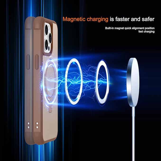 Magnetic Compatible with iPhone 14 Pro Max Case with Stand [Military Grade Drop Tested][Compatible with Magnet] Ring Translucent Slim Hard Back Soft Edge, Desert Gold