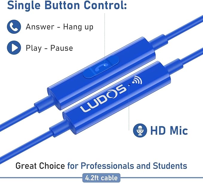 LUDOS Ultra USB C Headphones for iPhone 16 15 Pro Max Plus iPad Pro, 5 Years Warranty, Magnetic USB-C Earbuds for Samsung Galaxy S24 S23 Ultra S22 S21 FE S20 A55 A54 A53, USB Type C Earphones - Blue