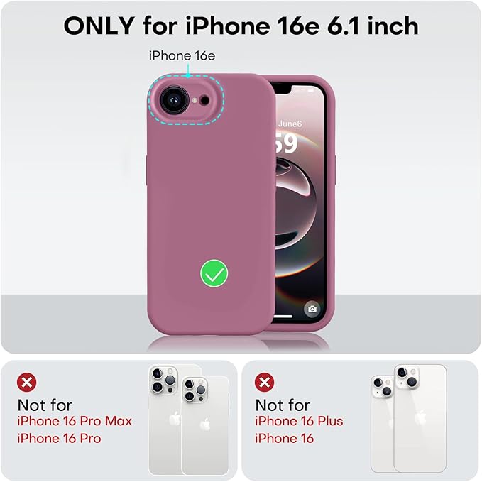 Vooii Compatible with iPhone 16e Case, Liquid Silicone Upgrade [Camera Protection] [Soft Anti-Scratch Microfiber Lining] Shockproof Phone Case for iPhone 16e 6.1 inch - Lavender Purple