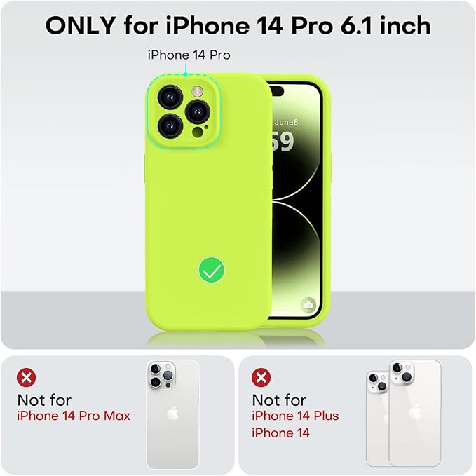 Vooii Compatible with iPhone 14 Pro Case, Liquid Silicone Upgrade [Camera Protection] [Soft Anti-Scratch Microfiber Lining] Shockproof Phone Case for iPhone 14 Pro 6.1 inch - Fluorescent Green