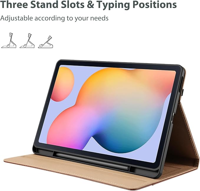 ProCase for Galaxy Tab S6 Lite 10.4 Inch 2024/2022/2020 with S Pen Holder; Premium PU Leather Folio Business Stand Cover with Hand Strap; Pencil Holder; Front Pocket -Brown