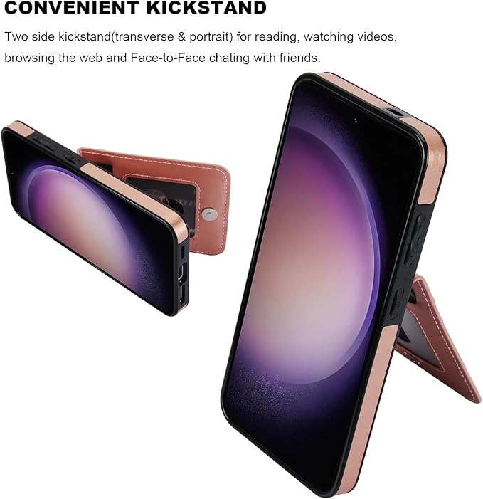 KIHUWEY for Samsung Galaxy S24 Case Wallet with Credit Card Holder, Flip Premium Leather Magnetic Clasp Kickstand Heavy Duty Protective Cover for Samsung Galaxy S24 6.2" (Rose Gold)