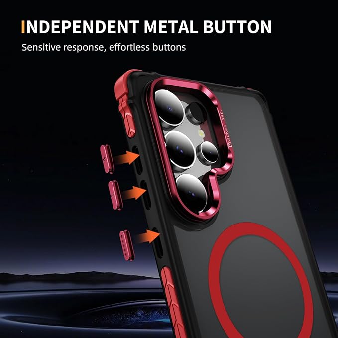 Magnetic for Samsung Galaxy S25 Ultra Case Red Fit for MagSafe Military-Grade Shockproof Protection Adjustable Kickstand Slim Matte Anti-Fingerprint Cover Men Women