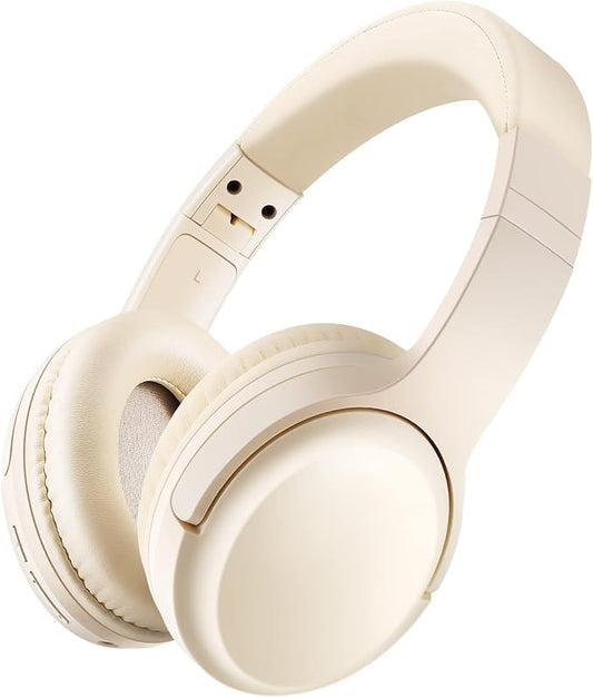 SN-A2 Headphones Wireless Bluetooth with Mic,Lightweight On Ear Headphone, Bluetooth 5.3, 20H+ Playtime,Portable Wired and Wireless Headphones for School, Travel, Gym - Beige