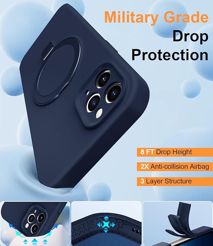 ZHK Liquid Silicone Designed for iPhone 11 pro max Case with Magnet Stand, [Precise Camera Lens Protection][Mil-Grade Drop Shockproof][Soft Anti-Scratch Microfiber Lining] Slim Fit Cover, Navy Blue