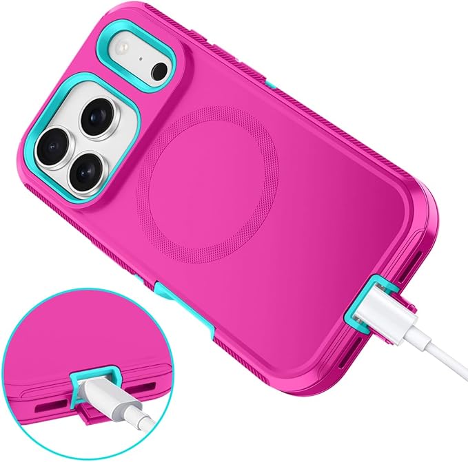 for iPhone 17 Pro Max Case [Compatible with MagSafe] Shockproof 3-Layer Full Body Protection [Without Screen Protector] Rugged Heavy Duty Cover Case for Apple iPhone 17 Pro Max,Rose Red/Green
