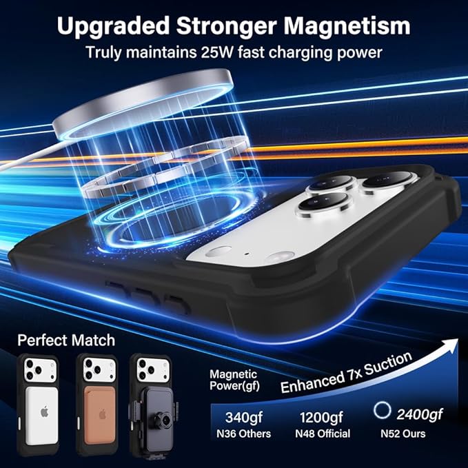 Designed for iPhone 17 Pro Case with Magnetic Stand [Military Drop Protection][Compatible with Magnet] Shockproof 17 Pro Phone Case with Ring Holder, Black