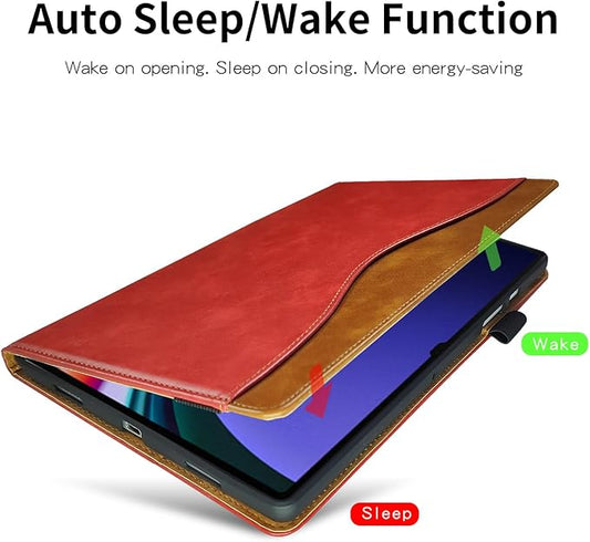 Case for Samsung Galaxy Tab S9 Ultra 2023/ Tab S8 Ultra 2022 14.6 inch, Business PU Leather with Card Slot Pen Holder Multi-Angle Stand for Model SM-X900/X906 - Red