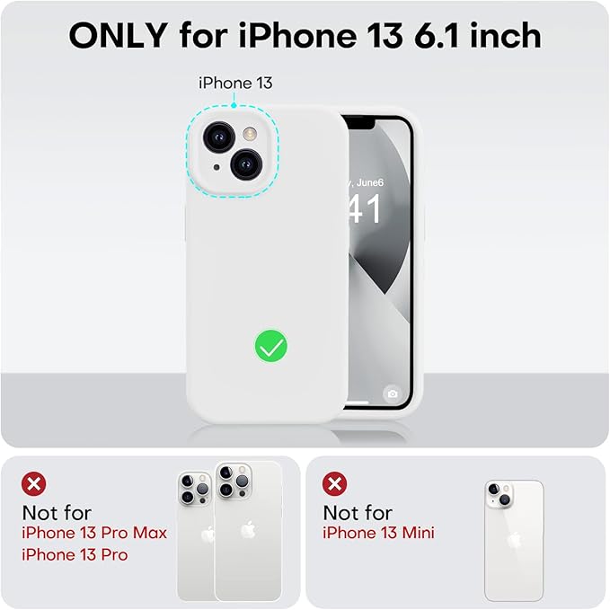 Vooii Compatible with iPhone 13 Case, Liquid Silicone Upgrade [Camera Protection] [Soft Anti-Scratch Microfiber Lining] Shockproof Phone Case for iPhone 13 6.1 inch - White