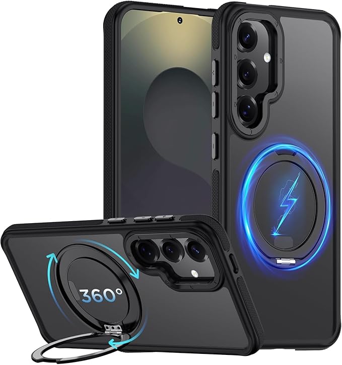 360°Spin Magnetic Stand for Samsung Galaxy S25 Plus Case, [Compatible with Magsafe] Military Grade Drop Protection, Matte Hard Slim S25 Plus Phone Case with Kickstand & Ring Holder 1