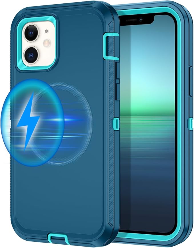 for iPhone 12 Case,iPhone 12 Pro Case [Compatible with MagSafe] Shockproof 3-Layer Full Body Protection Rugged Heavy Duty Cover for Apple iPhone 12/12 Pro 6.1",Turquoise