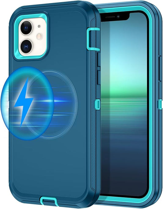 for iPhone 12 Case,iPhone 12 Pro Case [Compatible with MagSafe] Shockproof 3-Layer Full Body Protection Rugged Heavy Duty Cover for Apple iPhone 12/12 Pro 6.1",Turquoise