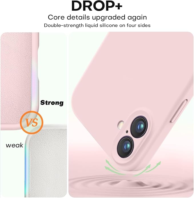 Vooii Compatible with iPhone 16 Plus Case, Liquid Silicone Upgrade [Camera Protection] [Soft Anti-Scratch Microfiber Lining] Shockproof Phone Case for iPhone 16 Plus 6.7 inch - Chalk Pink