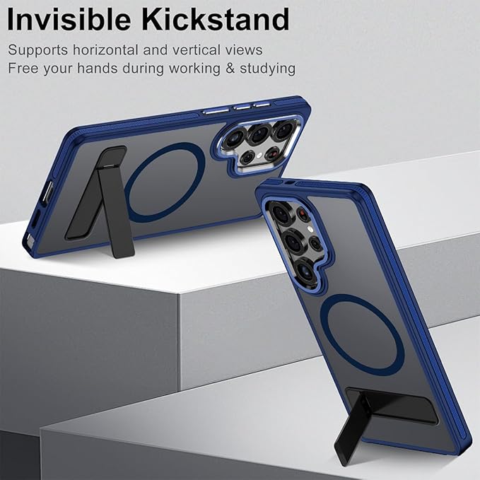 Case for Samsung Galaxy S25 Ultra, Compatible with Magsafe, S25 Ultra Phone Case with Stand Adjustable, Anti-Slip Cover Galaxy S25 Ultra Magnetic Case, Shockproof Protection (Darkblue)