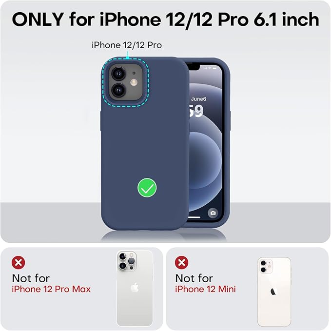 Vooii Compatible with iPhone 12 Case/iPhone 12 Pro Case, Liquid Silicone Upgrade [Soft Anti-Scratch Microfiber Lining] [Shockproof Drop Protection] Phone Case 6.1 inch - Navy Blue