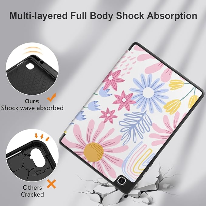 DONGKE Case for Samsung Galaxy Tab S6 Lite 10.4 Inch 2024/2022/2020, Trifold Stand + S Pen Holder + Auto Wake/Sleep + Soft TPU Protective Stand Back Cover, Colorful Florals