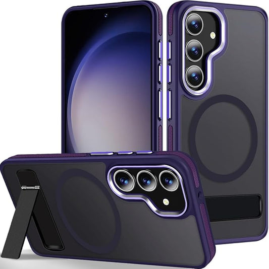 for Samsung Galaxy S25 Plus/S25+ Case with Invisible Stand, Semi-Transparent S25 Plus Phone Case Compatible with Magsafe, Anti-Slip Cover Shockproof Galaxy S25+ Magnetic Case (Dark Purple)