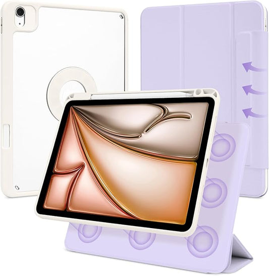Case for iPad Air 13 Inch M3/M2 2025/2024, iPad Pro 12.9 Inch 6th/5th Generation 2022/2021 with Pencil Holder, Vertical Stand, Detachable Magnetic Trifold Stand Case,Auto Wake/Sleep,Lilac+White