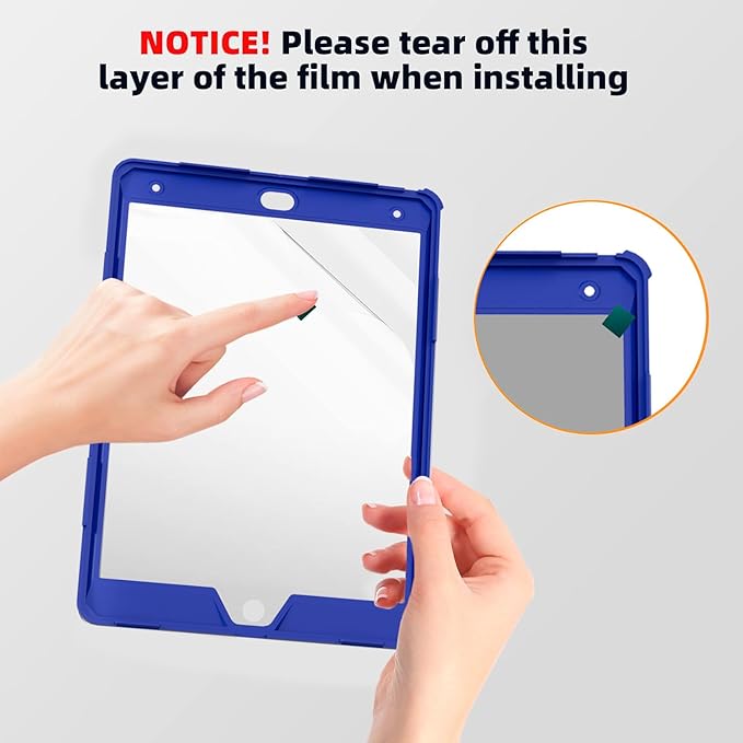 Case for iPad 9th/8th/7th Generation-Built-in Screen Protector,with Pencil Holder&360°Rotating Hand Strap,Shoulder Strap,Case for iPad 10.2 inch 2021-2019(Black/Blue)