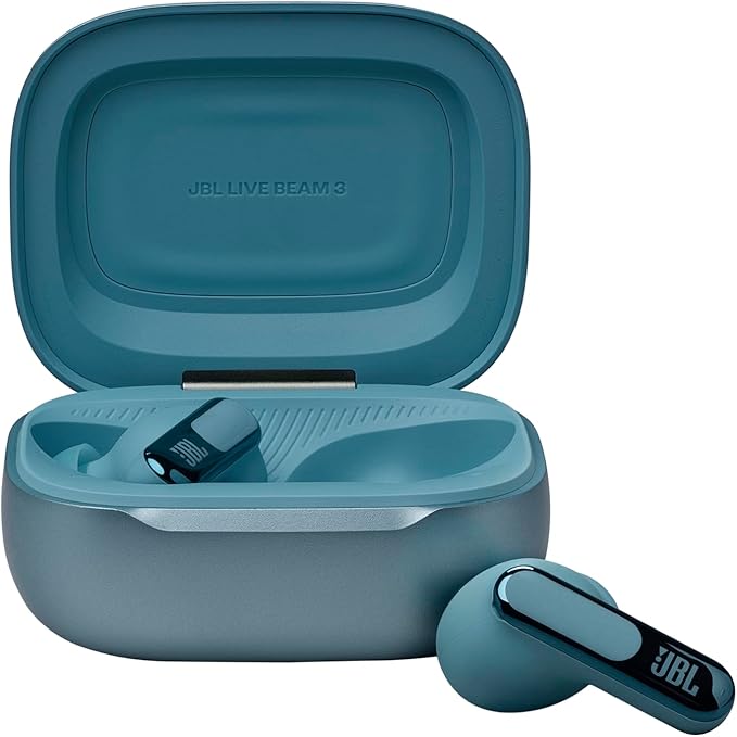 JBL Live Beam 3 - True Wireless Noise-Cancelling Closed-Stick Earbuds, 48Hrs Total Playback, Wireless Charging, 6 Mics for Perfect Calls, Multi-Point Connection, IP55 Waterproof and dustproof (Blue)