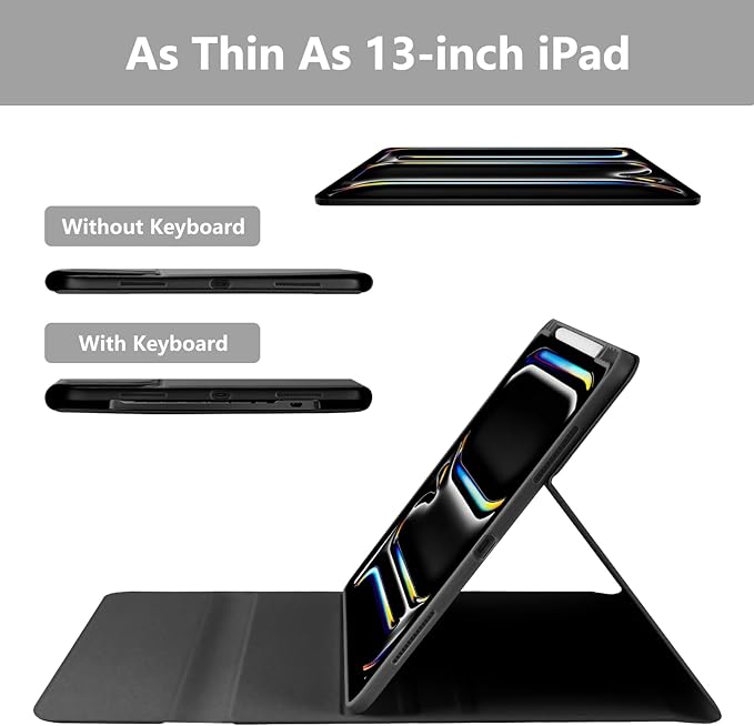 aMZCaSE for iPad Pro 13 inch Case with Keyboard (M4, 2024), iPad Pro 13 Keyboard with Magnetic Detachable Folio Slim Cover,Smart Sleep/Wake,Pencil Holder,Black