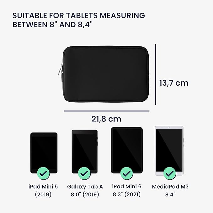 kwmobile Neoprene Pouch Compatible with 8"-8,4" Tablet - Universal Sleeve Case Cover with Zipper for Tablet - Dark Grey