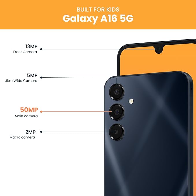 Phone for Kids and Teens – Galaxy A16 Smartphone (2025 Model) with Parental Controls, GPS Tracking, Text Monitoring & Content Filtering – 10,000+ Apps, No Contract, Activation Fee Required