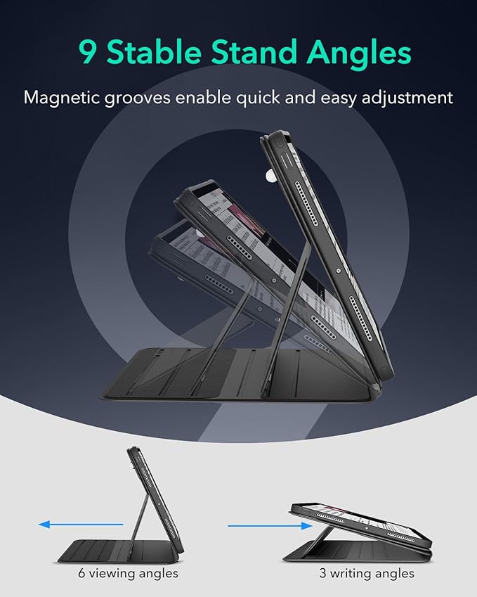 ESR for iPad Pro 13 Inch Case M4(2024), iPad Pro 13 Rotating Case with Removable Magnetic Cover, Adjustable Portrait/Landscape Stand with Raised Screen View, 9 Standing Angles, Shift Series, Black