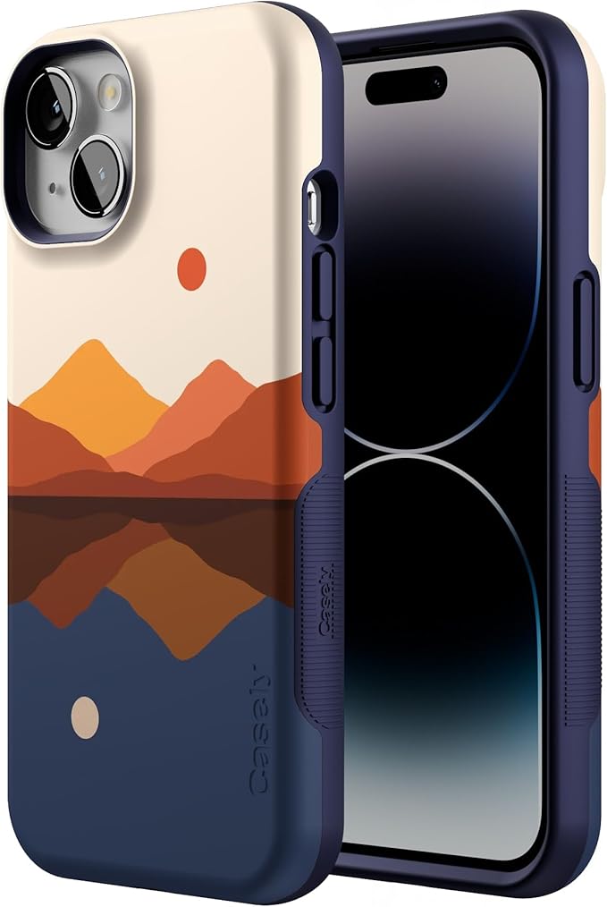Casely iPhone 14 Case | Opposites Attract | Day & Night Colorblock Mountains | Compatible with MagSafe | Bold Protective Design