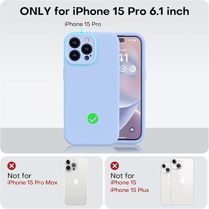 Vooii Compatible with iPhone 15 Pro Case, Upgrade Defender Liquid Silicone, [Camera Protection] [Soft Anti-Scratch Microfiber Lining] Shockproof Phone Case for iPhone 15 Pro 6.1 inch - Light Blue