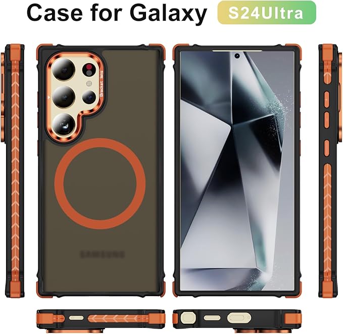 Magnetic for Samsung Galaxy S24 Ultra Case Orange Fit for MagSafe Military-Grade Shockproof Protection Adjustable Kickstand Slim Matte Anti-Fingerprint Cover Men Women