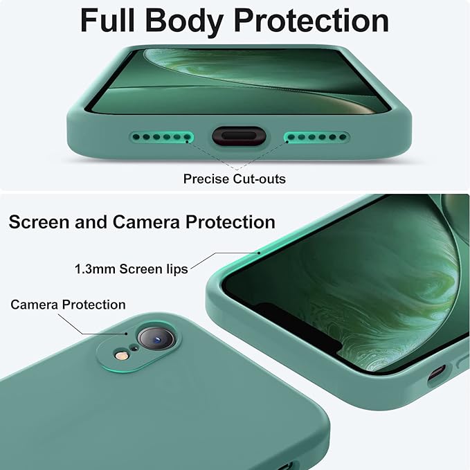 Vooii Compatible with iPhone XR Case, Upgraded Liquid Silicone with [Flat Edges] [Camera Protection] [Soft Anti-Scratch Microfiber Lining] Phone Case for iPhone 10 XR 6.1 inch - Pine Green
