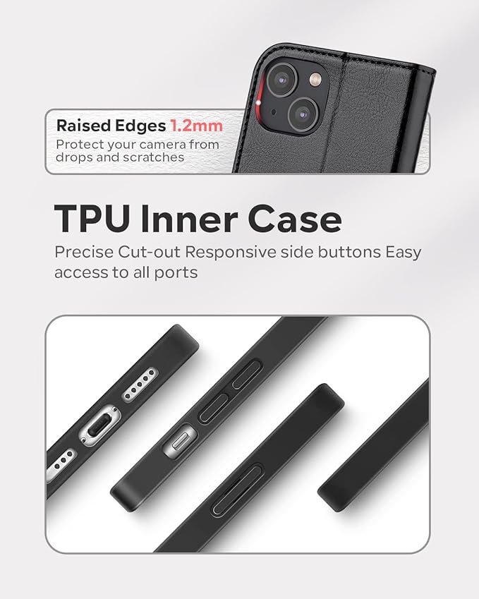 OCASE Compatible with iPhone 14 Wallet Case, PU Leather Flip Folio Case with Card Holders RFID Blocking Kickstand [Shockproof TPU Inner Shell] Phone Cover 6.1 Inch 2022 (Black)