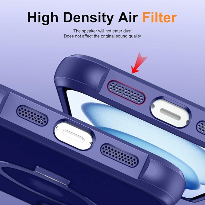 Magnetic Compatible with iPhone 15 Case with Stand [Military Grade Drop Tested][Compatible with Magnet] Ring Translucent Slim Hard Back Soft Edge, Blue