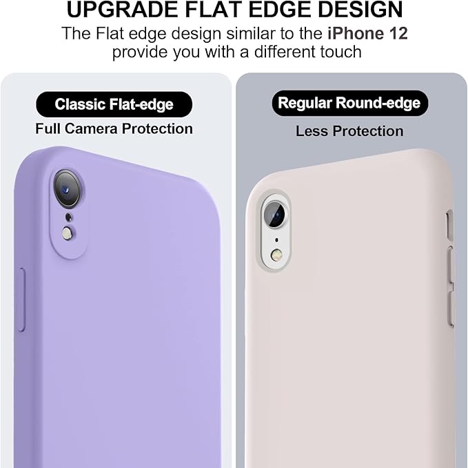 Vooii Compatible with iPhone XR Case, Upgraded Liquid Silicone with [Flat Edges] [Camera Protection] [Soft Anti-Scratch Microfiber Lining] Phone Case for iPhone 10 XR 6.1 inch - Light Purple