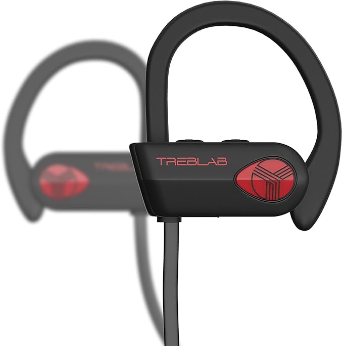 TREBLAB XR500 Bluetooth Running Headphones, IPX7 Waterproof, Noise Cancelling, Secure-Fit, Wireless Sport Earbuds with Mic