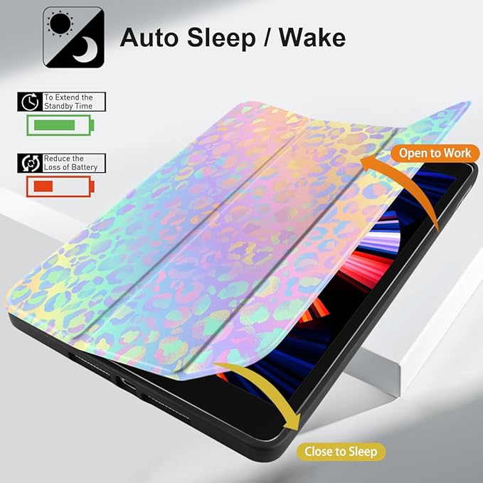 DONGKE Case Compatible with iPad 10.2 Inch 2021 2020 2019 iPad 9th/8th/7th Generation with Pencil Holder, Slim Stand Protective Case with Soft TPU Back, Auto Sleep/Wake Cover, Colorful Leopard