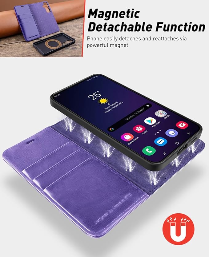 OCASE for Samsung Galaxy S24 Detachable Wallet Case with Card Holder, [2 in 1] PU Leather Flip Folio Case with RFID Blocking Magnetic Stand Removable Shockproof Phone Cover, Purple