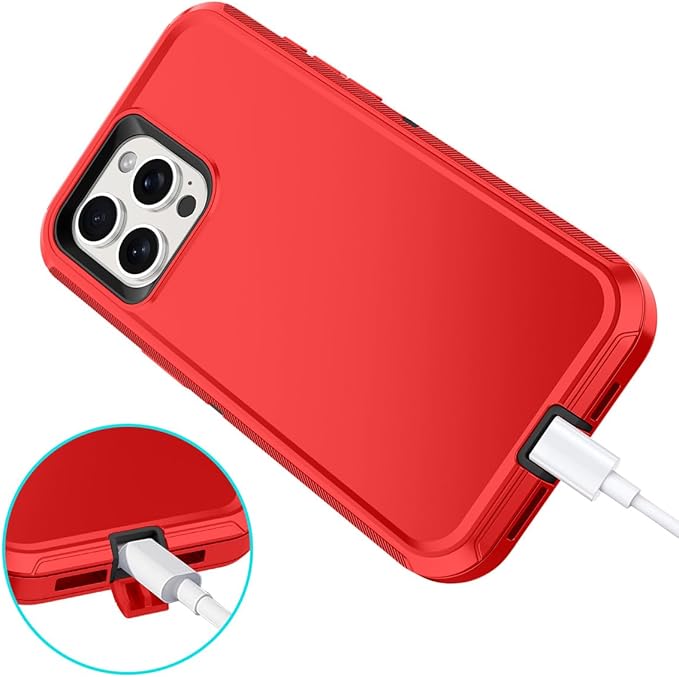 for iPhone 15 Pro Max Case Shockproof Dust/Drop Proof 3-Layer Full Body Protection [Without Screen Protector] Rugged Heavy Duty Cover Case for Apple iPhone 15 Pro Max 6.7" 2023,Red/Black