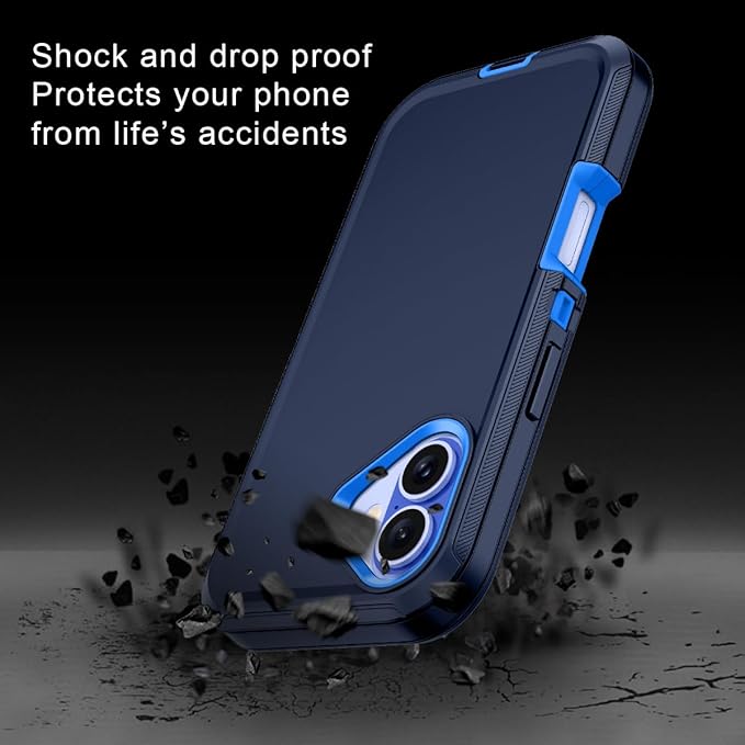 for iPhone 16 Case Shockproof Dust/Drop Proof 3-Layer Full Body Protection [Without Screen Protector] Rugged Heavy Duty Cover Case for Apple iPhone 16 6.1" 2024,Navy Blue
