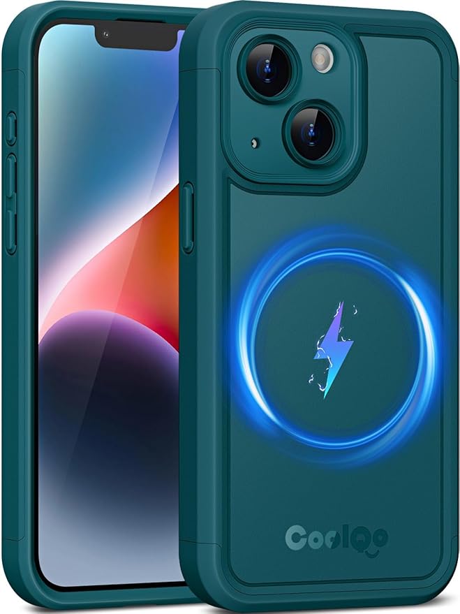 COOLQO Magnetic for iPhone 13 Case, Compatible with MagSafe, Dual Layer Design Military Grade Protection, Translucent Matte Scratch-Resistant Back Protective Shockproof Phone Case, Green