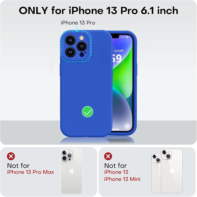 Vooii Compatible with iPhone 13 Pro Case, Liquid Silicone Upgrade [Camera Protection] [Soft Anti-Scratch Microfiber Lining] Shockproof Phone Case for iPhone 13 Pro 6.1 inch - Klein Blue