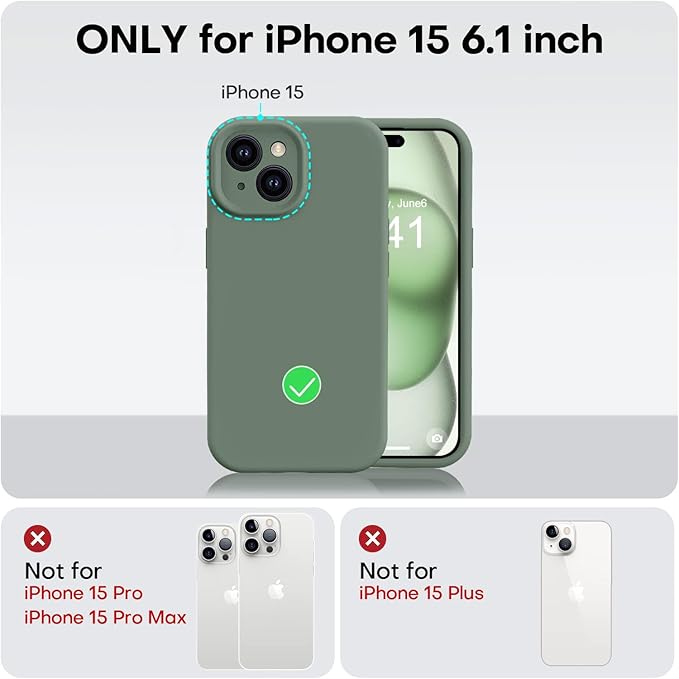 Vooii Compatible with iPhone 15 Case, Upgrade Defender Liquid Silicone, [Enhanced Camera Protection] [Soft Anti-Scratch Microfiber Lining] Shockproof Phone Case for iPhone 15 6.1 inch - Cypress