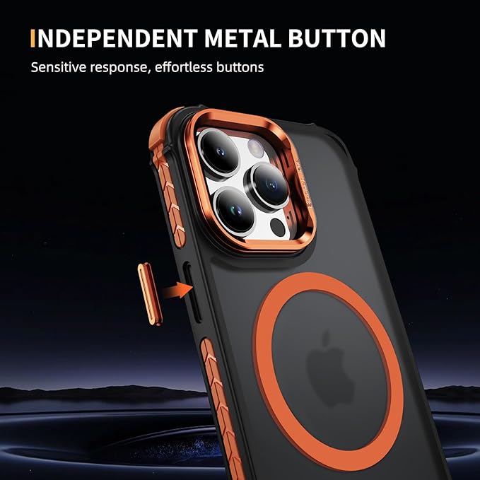 Magnetic for iPhone 14 Pro Max Case Orange with MagSafe Wireless Charging Heavy Duty Military-Grade Shockproof Protection Adjustable Kickstand Slim Matte Anti-Fingerprint Cover Men Women