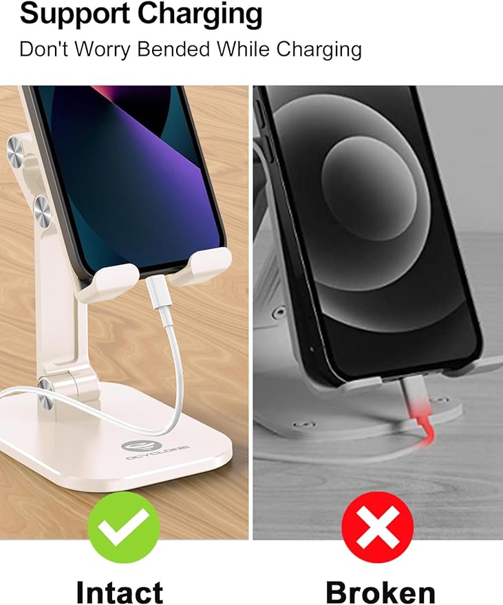 OCYCLONE Phone Stand, Adjustable Height and Angle Foldable Cell Phone Stand Holder for Desk, Taller iPhone Stand Compatible with 4.7"-13" Smartphones iPad Tablet, Beige