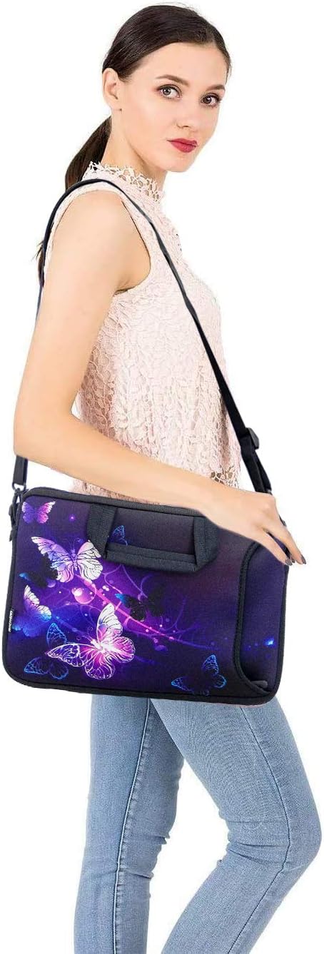 RICHEN 14 15 15.4 15.6 inch Laptop Shoulder Bag Notebook Handle Sleeve Neoprene Soft Carrying Travel Case with Accessories Pocket (14-15.6 inch, Butterflies)